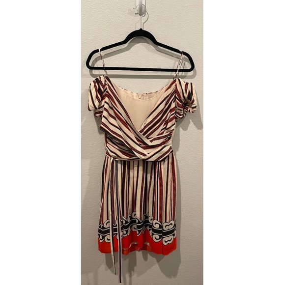 ANNA SUI Silk Striped Off the Shoulder Mini Dress - Picture 4 of 6